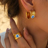 Evil Eye Enamel 18K Gold Anti Tarnish Hoop Earring For Women