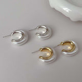 Frosted White 18K Gold Anti Tarnish Mother Of Pearl Hoop Earring Pair For Women