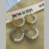 Ball Pearl White 18K Gold Anti Tarnish Hoop Earring Pair For Women