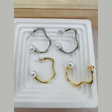 Dented Pearl White 18K Gold Anti Tarnish Hoop Earring Pair For Women