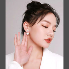 Double Side Pearl Cubic Zirconia Anti Tarnish Silver Stud Earring