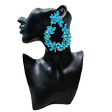 Flower Crystal Aqua Blue 18K Gold Anti Tarnish Statement Dangler Earring Pair For Women