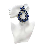 Flower Crystal Aqua Blue 18K Gold Anti Tarnish Statement Dangler Earring Pair For Women