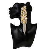 Long Floral Cubic Zirconia Crystal Black 18K Gold Anti Tarnish Statement Dangler Tassel Earring Pair For Women