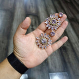 Sun Flower 18K Gold Aqua Cubic Zirconia Crystal Anti Tarnish Statement Danglers Earring Pair For Women