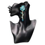 Chain Flower 18K Gold Aqua Cubic Zirconia Crystal Anti Tarnish Statement Danglers Tassel Earring Pair For Women