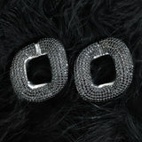 Geometric 18K Gold Black Crystal Anti Tarnish Statement Danglers Stud Earring Pair For Women