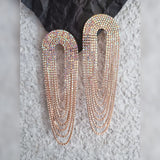 Long Layer 18K Gold Silver Cubic Zirconia Crystal Anti Tarnish Statement Danglers Tassel Earring Pair For Women