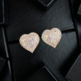 Heart 18K Gold Black Crystal Anti Tarnish Statement Stud Earring Pair For Women