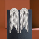 Long Layer 18K Gold Silver Cubic Zirconia Anti Tarnish Statement Danglers Tassel Earring Pair For Women