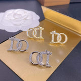Letter 18K Gold Cubic Zirconia Anti Tarnish Stud Earring For Women