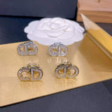 Letter Baguette 18K Gold Cubic Zirconia Anti Tarnish Stud Earring For Women