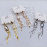 Snake Chain Mother Of Pear Cubic Zirconia 18K Gold Anti Tarnish Stainless Steel Dangler Tassel Earring For Women