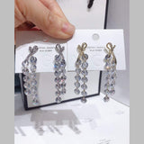 Ribbon Cubic Zirconia 18K Gold Anti Tarnish Dangler Tassel Earring For Women
