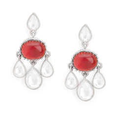 Copper Cubic Zirconia Crystal Ruby Red Gold Dangler Drop Earring Women