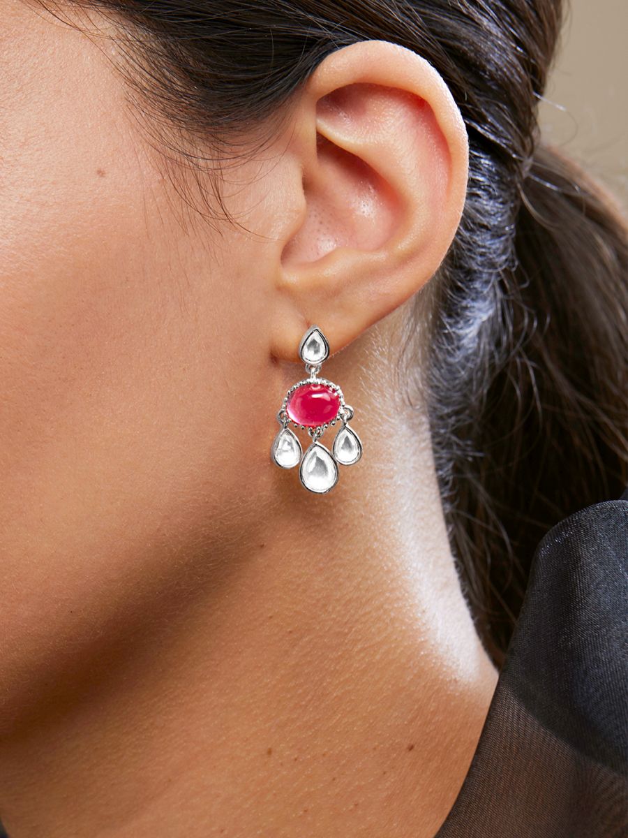 Buy Red & White Crystal Ethnic Stud Earrings Online - W for Woman