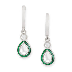 Copper Pear Cut Cubic Zirconia Enamel Green Gold Drop Hoop Earring Women