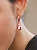 Copper Pear Cut Cubic Zirconia Enamel Maroon Red Gold Drop Hoop Earring Women