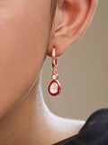 Copper Pear Cut Cubic Zirconia Enamel Maroon Red Gold Drop Hoop Earring Women