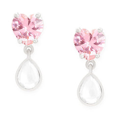 Copper Cubic Zirconia Crystal Heart Pink Gold Dangler Drop Earring Women