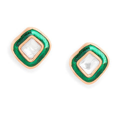 Copper Cushion Cut Cubic Zirconia Square Green Gold Stud Earring For Women