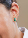 Copper Cushion Cut Cubic Zirconia Square Green Gold Stud Earring For Women