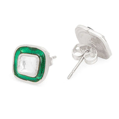 Copper Cushion Cut Cubic Zirconia Square Green Gold Stud Earring For Women