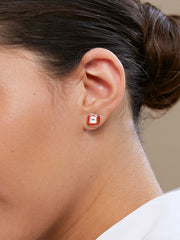 Copper Cushion Cut Cubic Zirconia Square Red Gold Stud Earring For Women