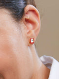 Copper Cushion Cut Cubic Zirconia Square Red Gold Stud Earring For Women