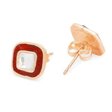Copper Cushion Cut Cubic Zirconia Square Red Gold Stud Earring For Women