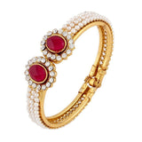 Gold Plated Ruby Red Pearl Cz Openable Bracelet For Women