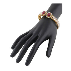 Gold Plated Ruby Red Pearl Cz Openable Bracelet For Women