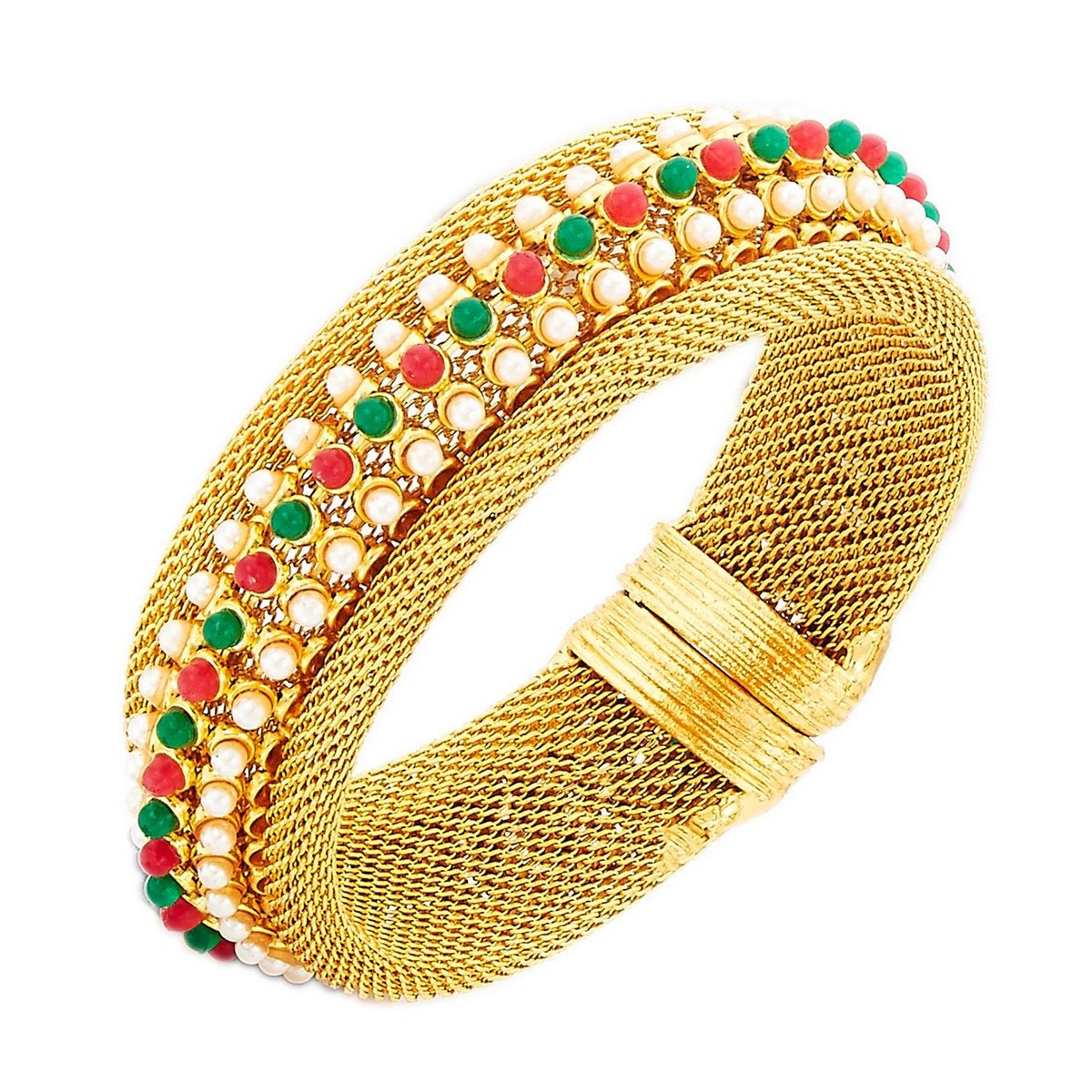 Eternity Pearl Ruby Emerald Gold Cuff Kada Bracelet Bangle Women