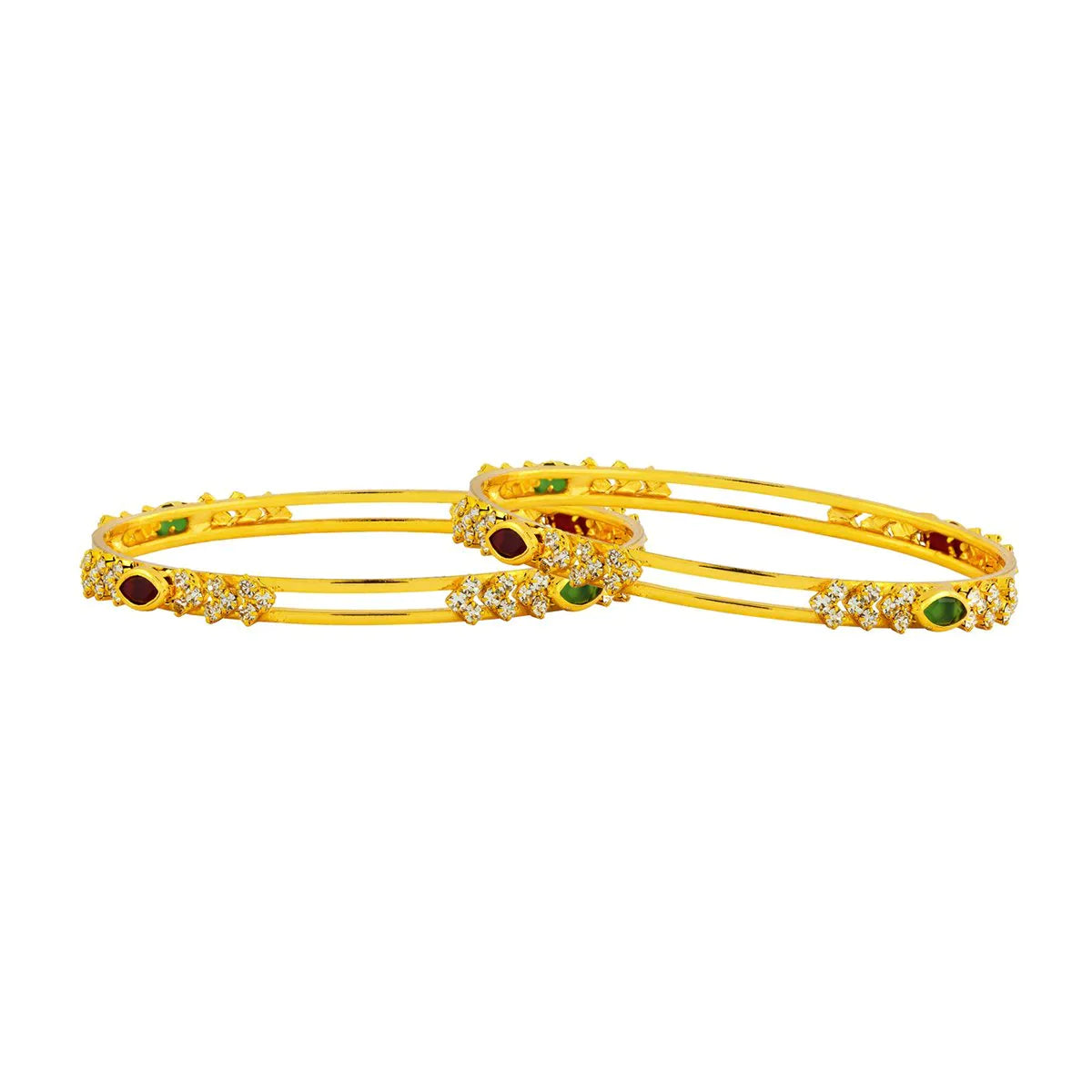 Maroon Green American Diamond Gold Plated Bangle Set Of 2 For Women