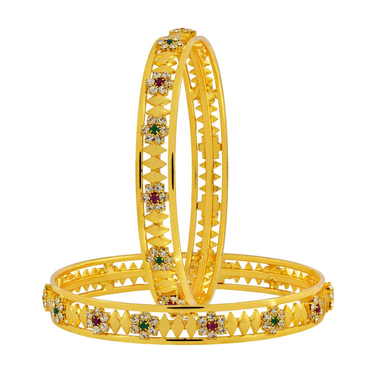 Maroon Green American Diamond Gold Plated Bangle Set Of 2 For Women