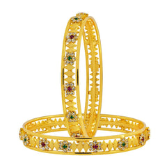 Maroon Green American Diamond Gold Plated Bangle Set Of 2 For Women