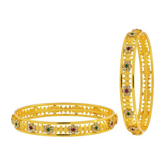 Maroon Green American Diamond Gold Plated Bangle Set Of 2 For Women