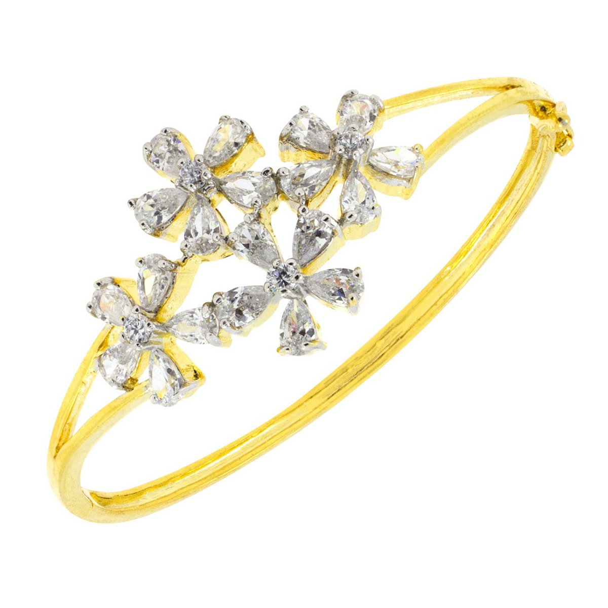 Openable Flower Marquise American Diamond Gold Bangle Bracelet Kada