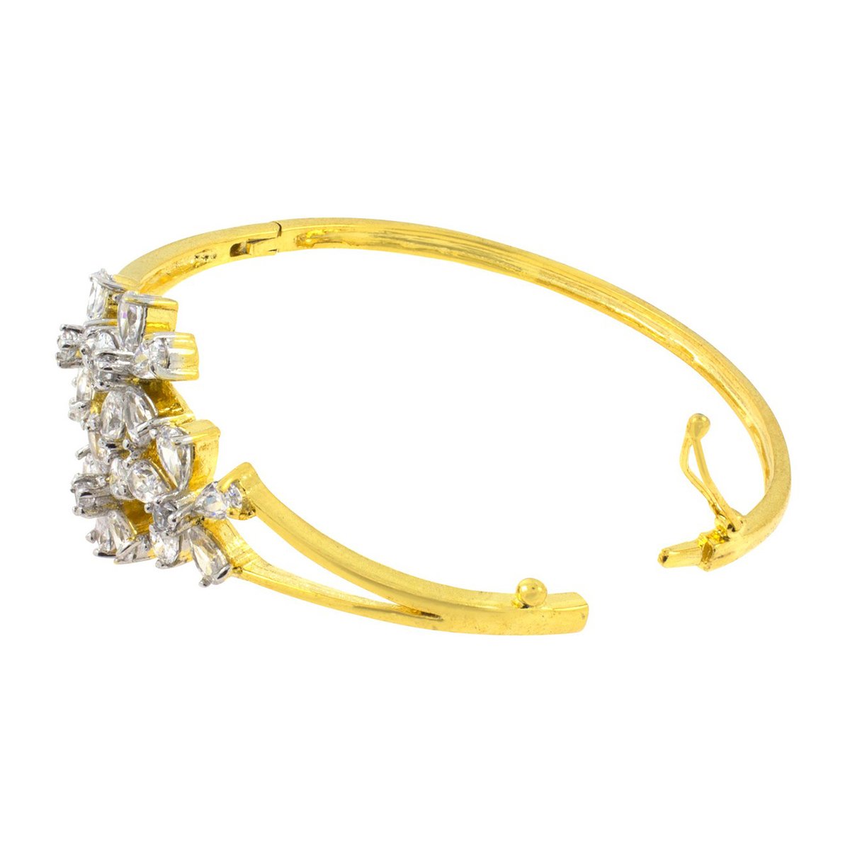 Openable Flower Marquise American Diamond Gold Bangle Bracelet Kada