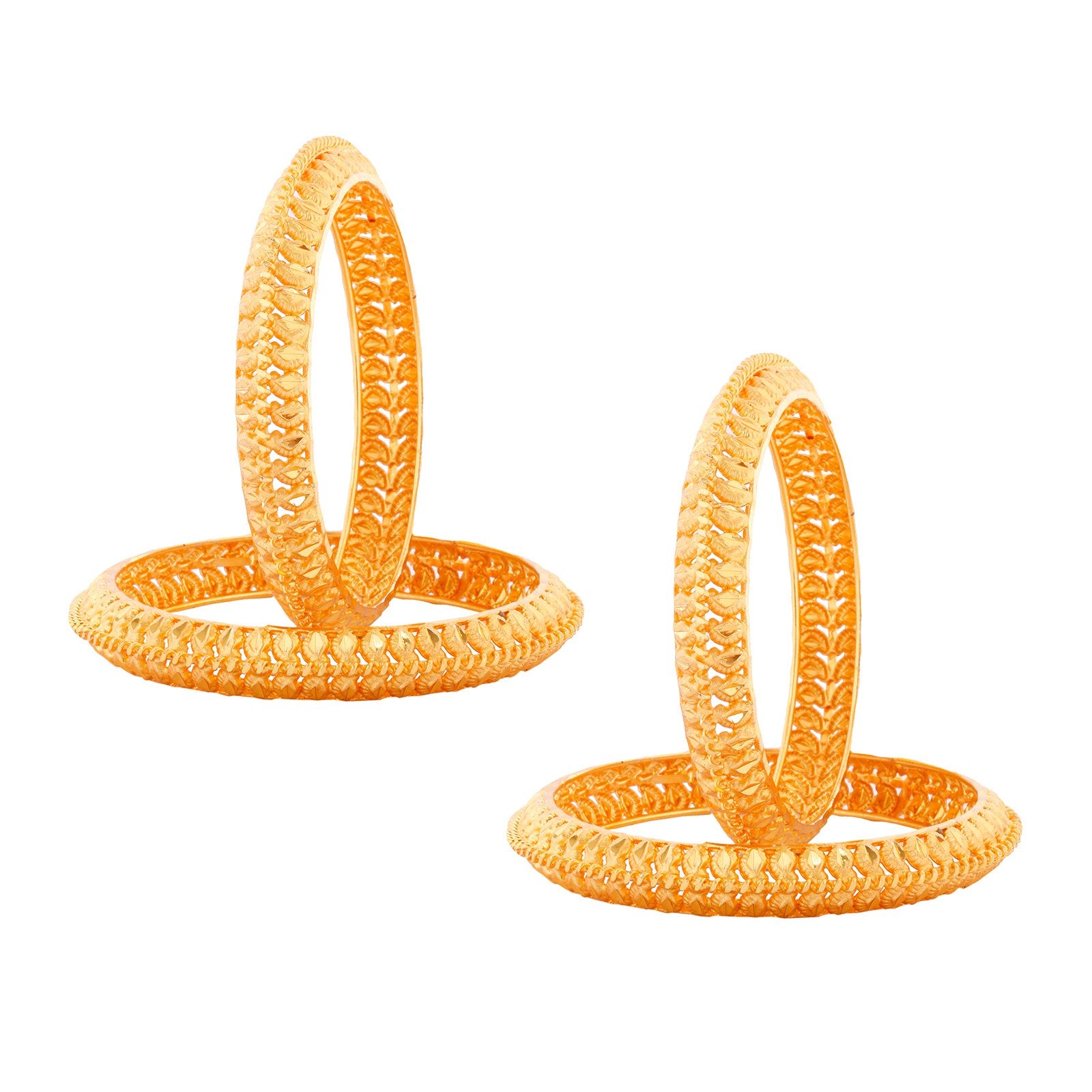 Stylish 3D 18K Gold Plated Kada Bangle Set Of 2 (2 Pair) Combo