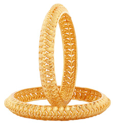 Stylish 3D 18K Gold Plated Kada Bangle Set Of 2 (2 Pair) Combo Women