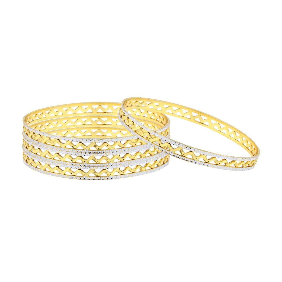 Waves K Gold Rhodium Plated Two Tone Bangle Set Of 4 For Women