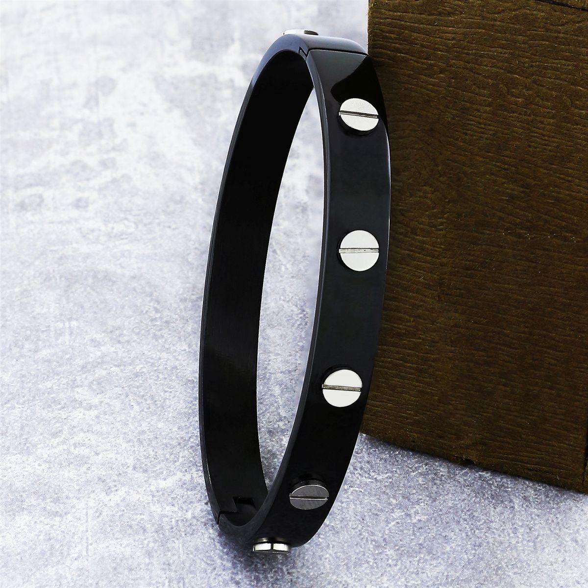 ZIVOM Surgical Stainless Steel Cartier Black Oval Macho Kada Bracelet For  Men