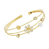 Dainty Flower 14K Gold Plated Cuff Bracelet Bangle For Women