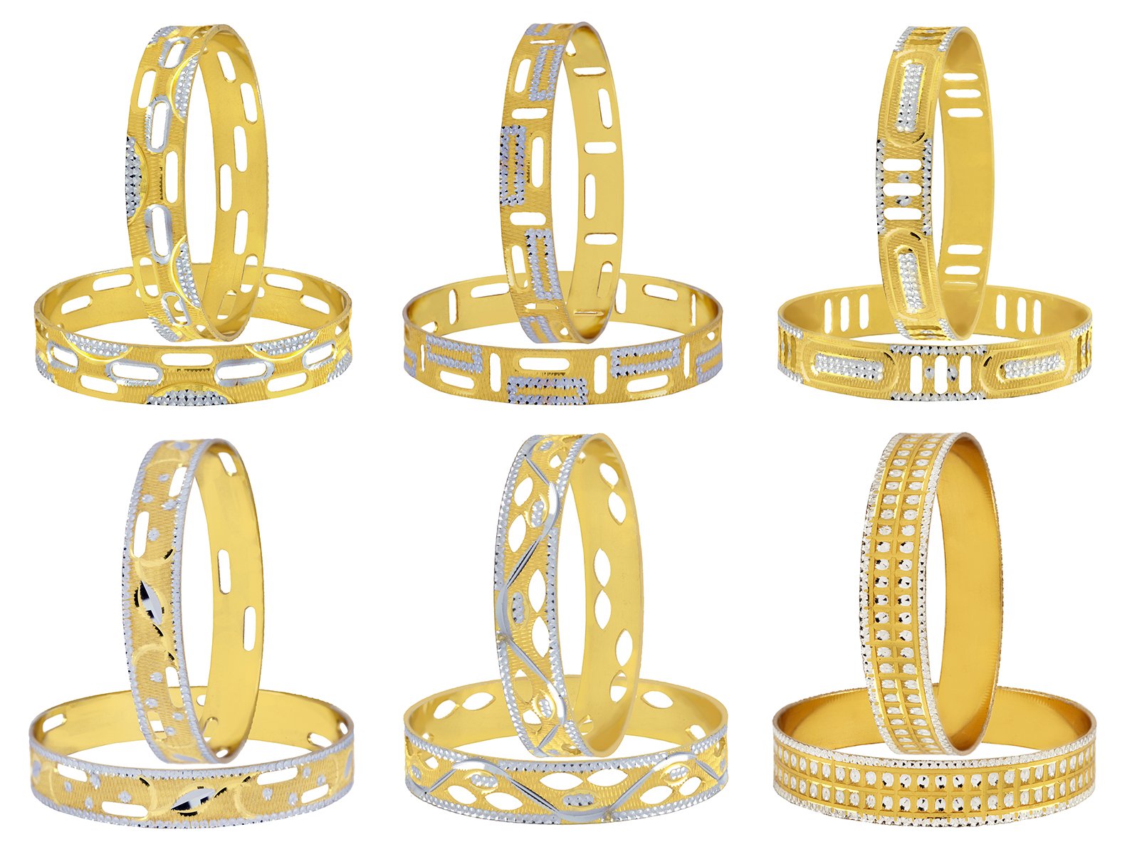 Wedding 22K Gold Rhodium Metal Chuda Kada Bangle Set Of 2 Combo