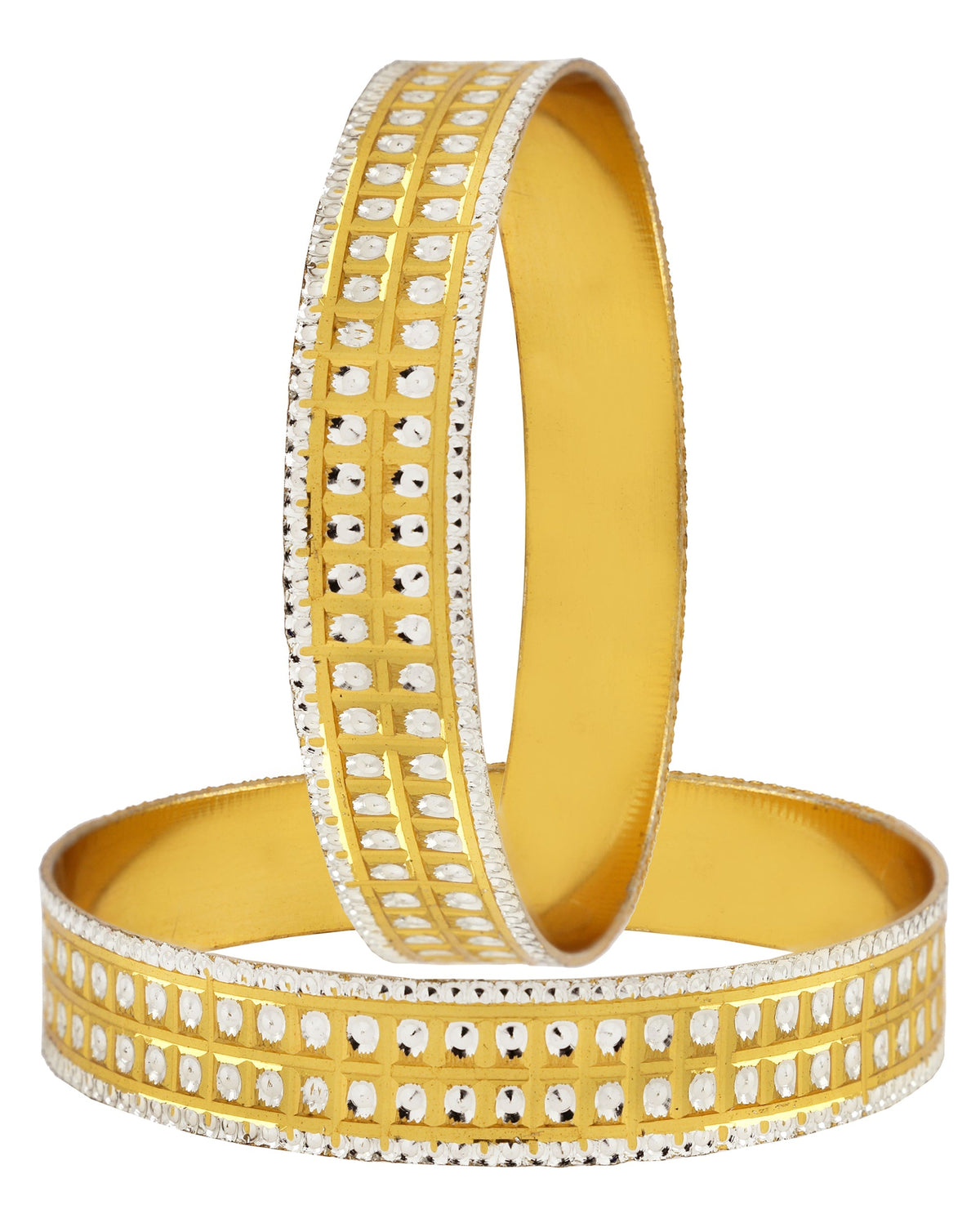 Wedding 22K Gold Plated Rhodium Metal Chuda Kada Bangle Set Of 2 Women