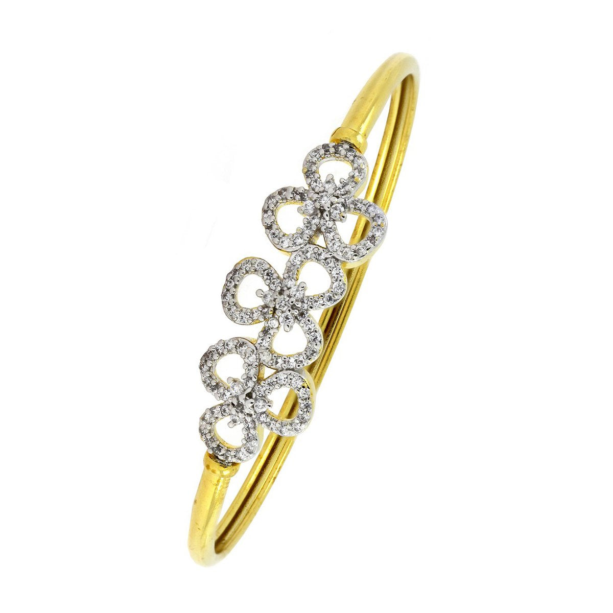 Four Flower Cz 18K Gold Openable Bangle Kada Bracelet Girls Women