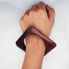 Square Brown Wooden Bangle Kada For Women