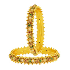 Traditional Filigree Mesh Pearl 22K Gold Bangle Kada Set Of 2 Girls