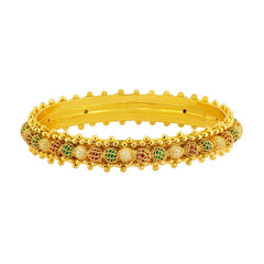 Traditional Filigree Mesh Pearl 22K Gold Bangle Kada Set Of 2 Girls